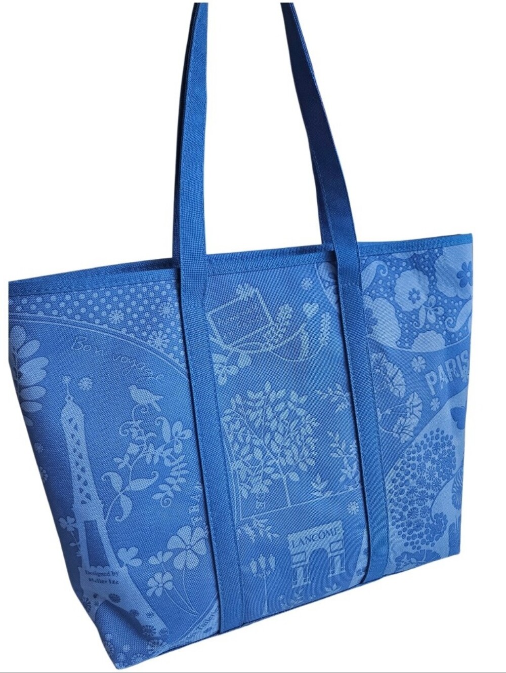 Lancome Canvas Blue Paris Print Tote Bag